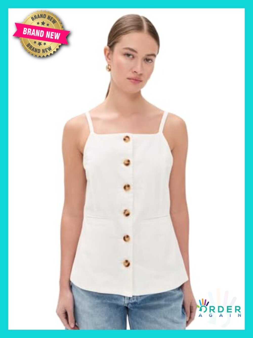 Cloud Burst Tank Top โ Lightweight Cotton Linen Vest Square Neck - Picture 1 of 5